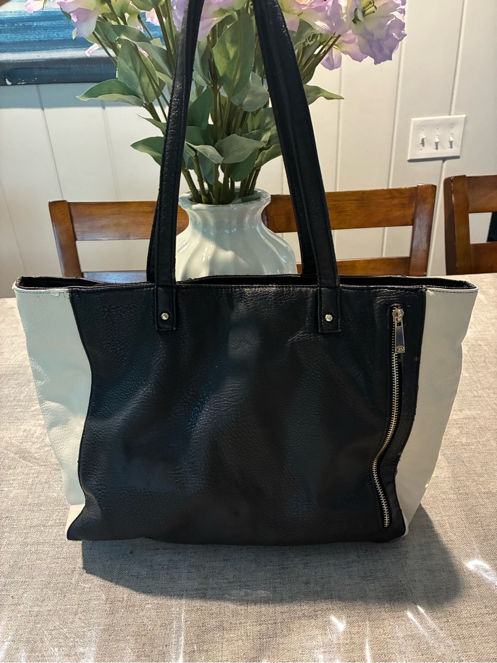 Blush Black and White Two-Tone Shoulder Tote